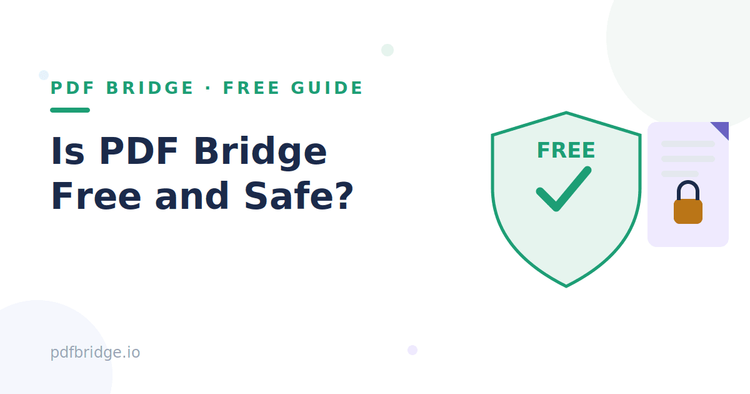 Illustration of a PDF file with a shield showing PDF Bridge is free and safe